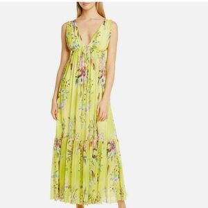 Fuzzi Cedro Yellow Floral Mesh Dress